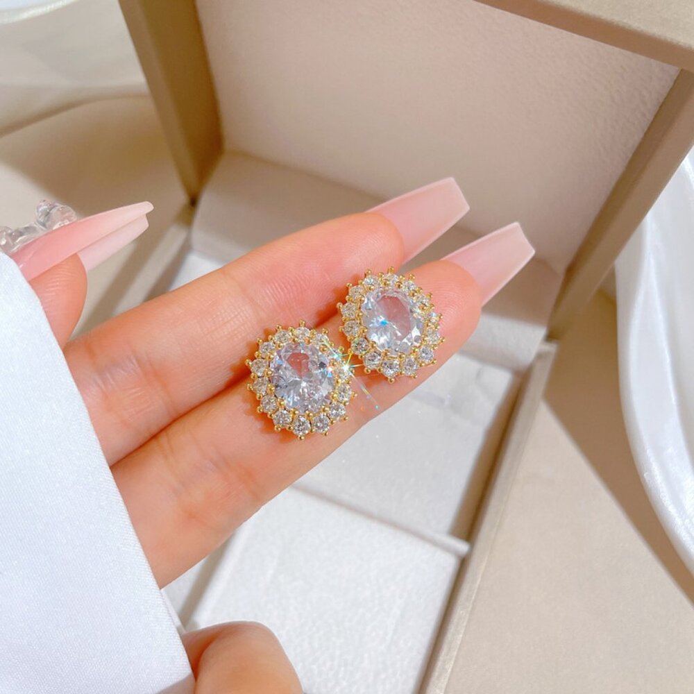 3/$35 Gold Plated Copper Ear Studs Earrings Clear Crystal Gemstone Diamond